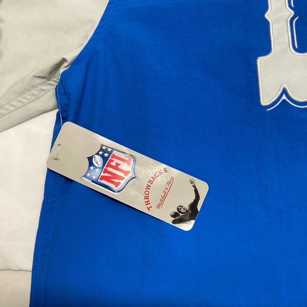 Detroit‎ Lions NFL Jacket Large Blue LS LW Pullover Football Throwback M & N NWT